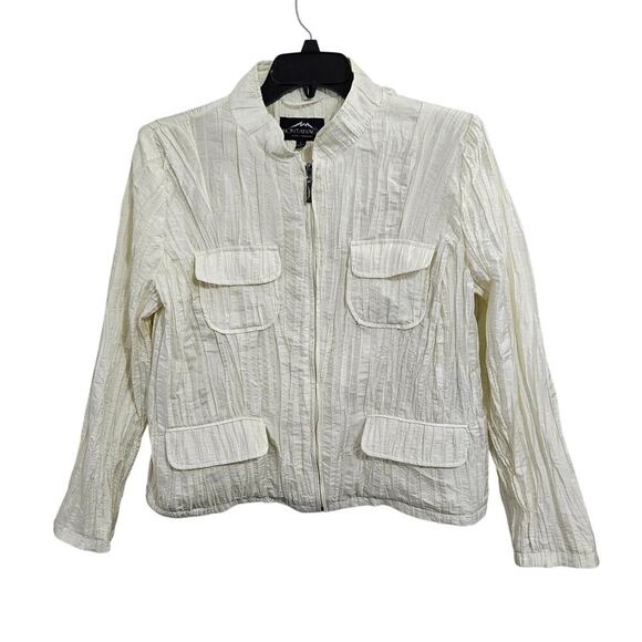 Montanaco Cream Funky Crinkle Zip-Up Pocketed Jacket Size Large - Picture 1 of 8